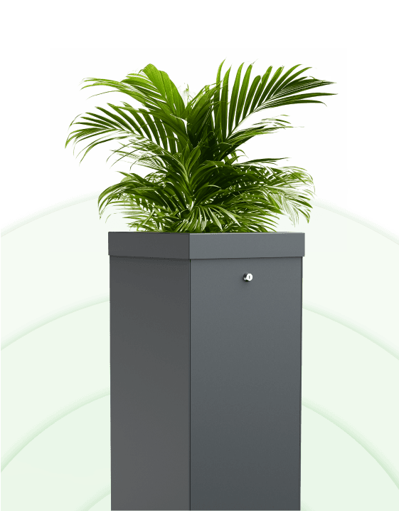 Représentation 3D de la borne anti-moustique avec une plante.