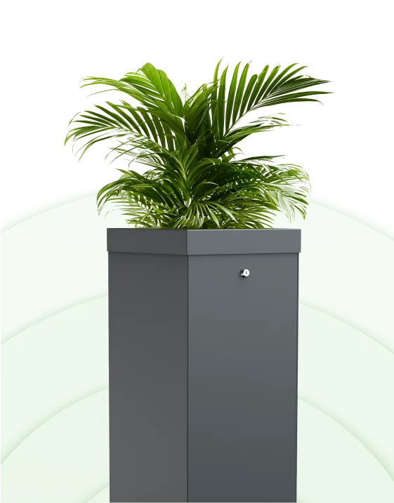 Représentation 3D de la borne anti-moustique avec une plante.