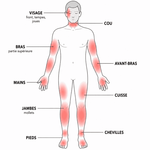 localisation d'un piqure de moustique sur le corps humain